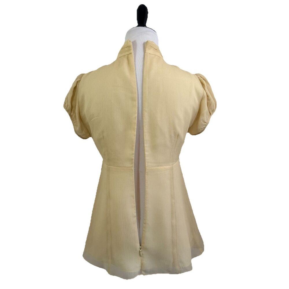 Nanette Lepore VTG Blouse 0 100% Silk Crinkle Cream Victorian Ruffle Fitted Zip - Picture 9 of 16